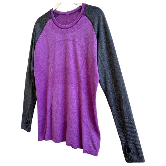 Lululemon Purple Gray Colorblock Seamless Long Sleeve Top Women’s Size 12 - Picture 4 of 6